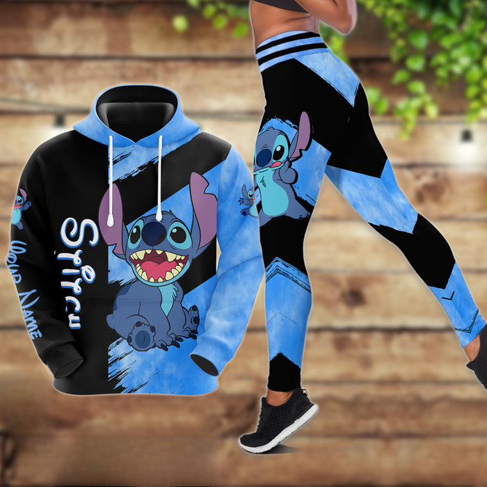 Custom Name Stitch Pattern Themed Hoodie And Leggings Set