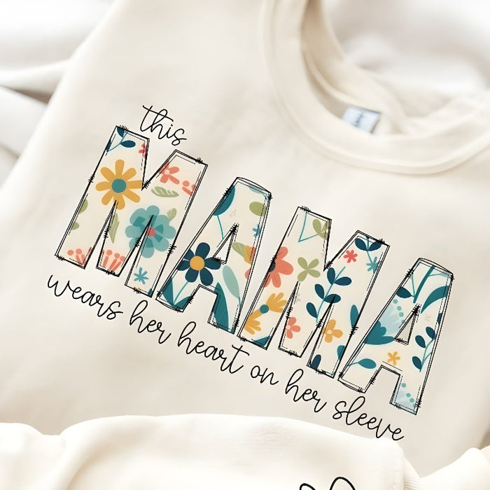 Custom Wear Heart On Sleeve Mama Sweatshirt Hoodie with Kid Names on Sleeves Mother's Day Birthday Gift