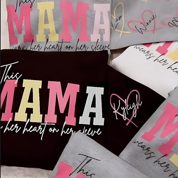 Custom Wear Heart On Sleeve Mama Sweatshirt Hoodie with Kid Names on Sleeves Mother's Day Birthday Gift