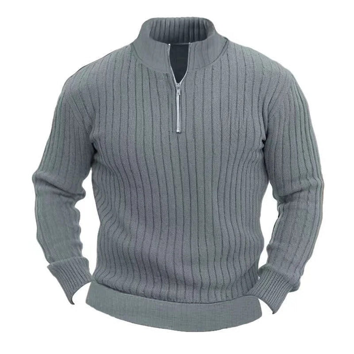 Men Stand Collar Ribbed Pullover Sweater