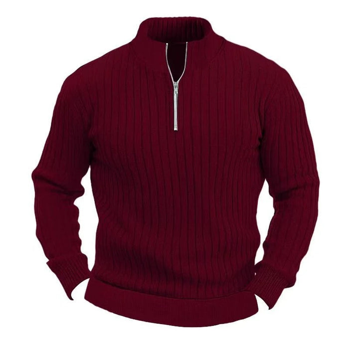 Men Stand Collar Ribbed Pullover Sweater