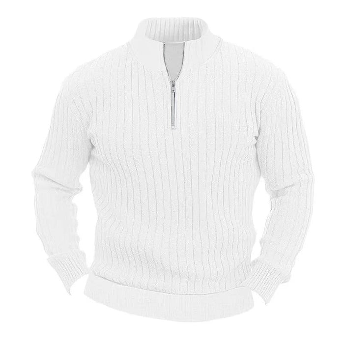 Men Stand Collar Ribbed Pullover Sweater