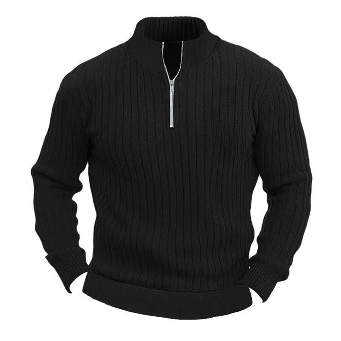 Men Stand Collar Ribbed Pullover Sweater