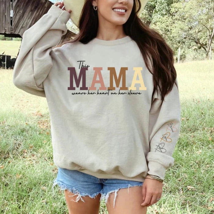 Customized Wear Mama Sweatshirt With Kid Names On Sleeves For Mothers Day