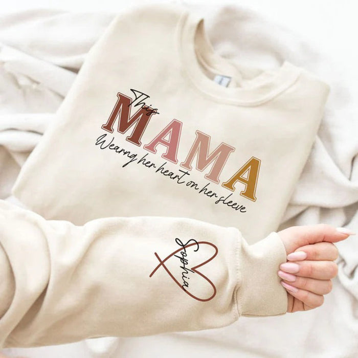 Customized Wear Mama Sweatshirt With Kid Names On Sleeves For Mothers Day
