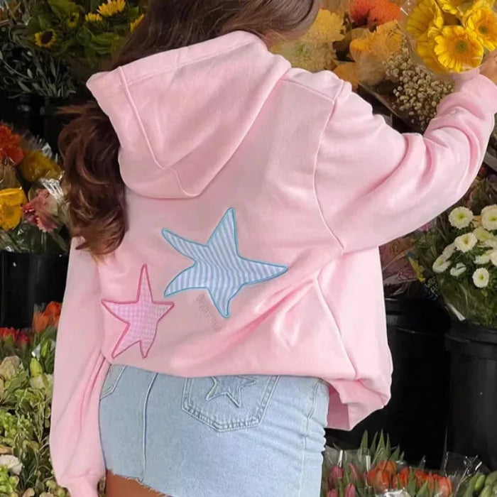 Stay Cozy And Stylish With Charming Star Embroidered Hoodie