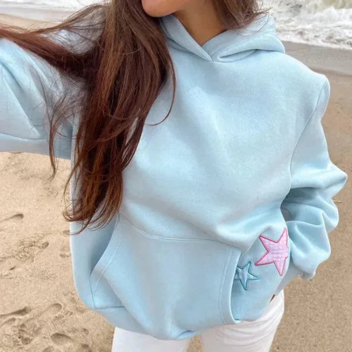 Stay Cozy And Stylish With Charming Star Embroidered Hoodie