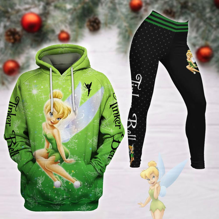 Tinker Bell Castle Glitter Pattern Hoodie And Leggings Set