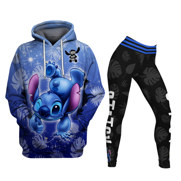 Stitch Ohana Castle Glitter Hoodie And Leggings Combo