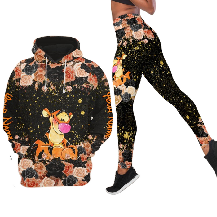 Customizable Tigger Rose Glitter Hoodie And Leggings Set