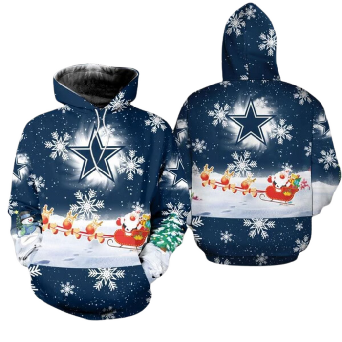 Holiday Themed Pullover Hoodie With Snowflake Santa Design