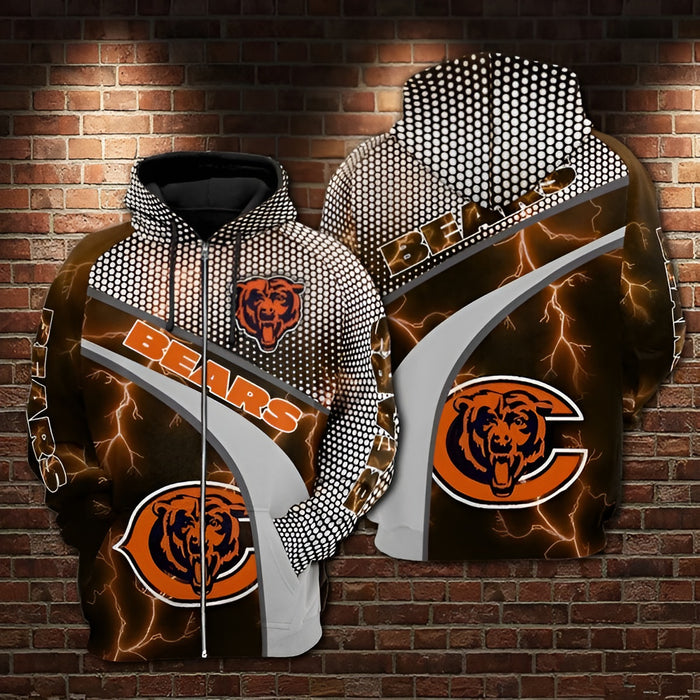 Chicago Bears Lightning Hoodie With Pullover And Zip Up Options