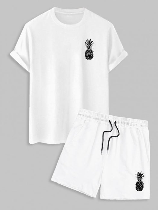 Pineapple Printed Short Sleeves T Shirt And Drawstring Shorts