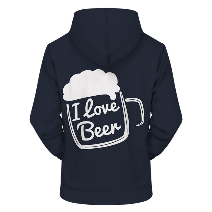 I Love Beer 3D Sweatshirt Hoodie Pullover