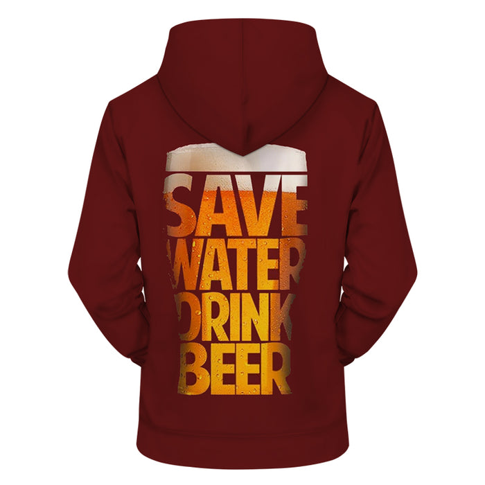 Save Water Drink Beer 3D Sweatshirt Hoodie Pullover