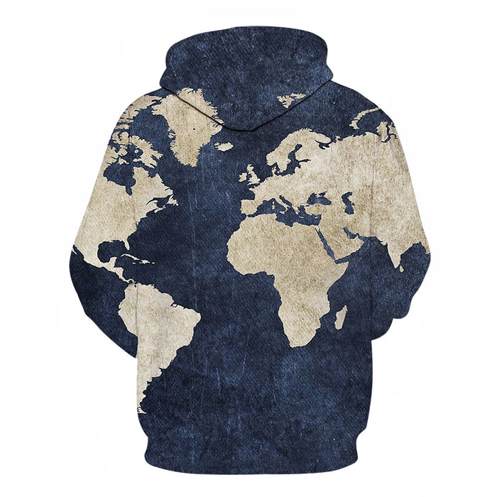 World Map Denim- Blue 3D - Sweatshirt, Hoodie, Pullover
