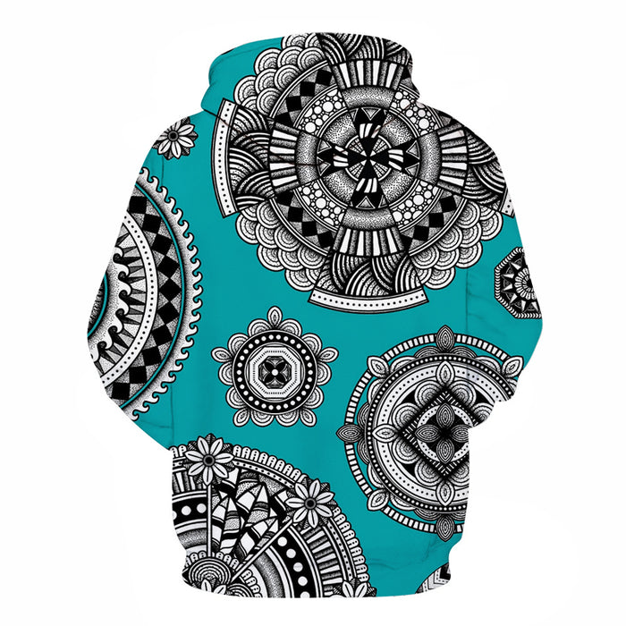 Cyan-Black Mandala Print 3D - Sweatshirt, Hoodie, Pullover