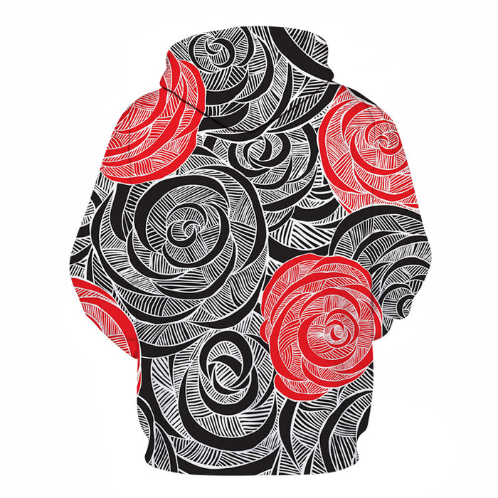 Red & Black Roses 3D Sweatshirt Hoodie Pullover
