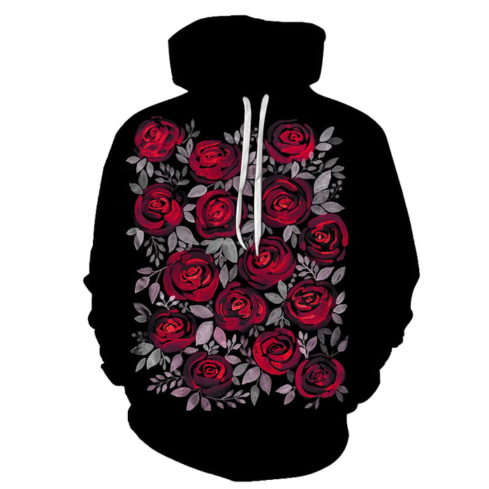 Rose Flower Black 3D Sweatshirt Hoodie Pullover