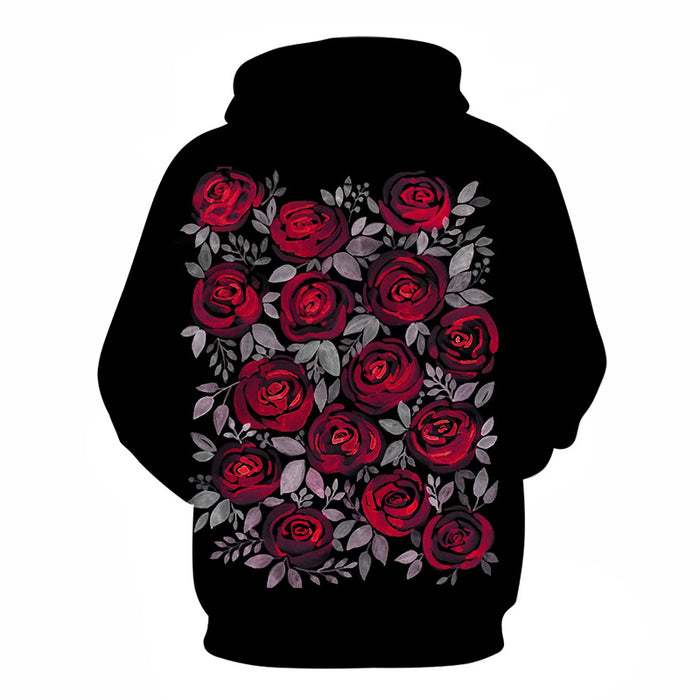 Rose Flower Black 3D Sweatshirt Hoodie Pullover