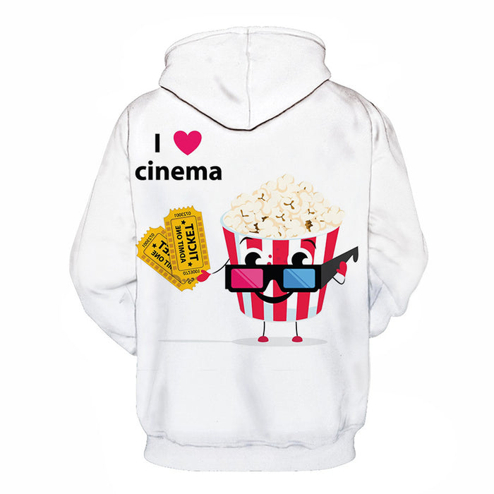 I Love Cinema Popcorn 3D Hoodie Sweatshirt Pullover