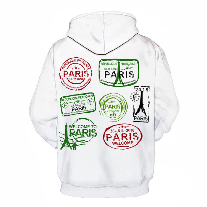 Paris Stamp 3D Hoodie Sweatshirt Pullover