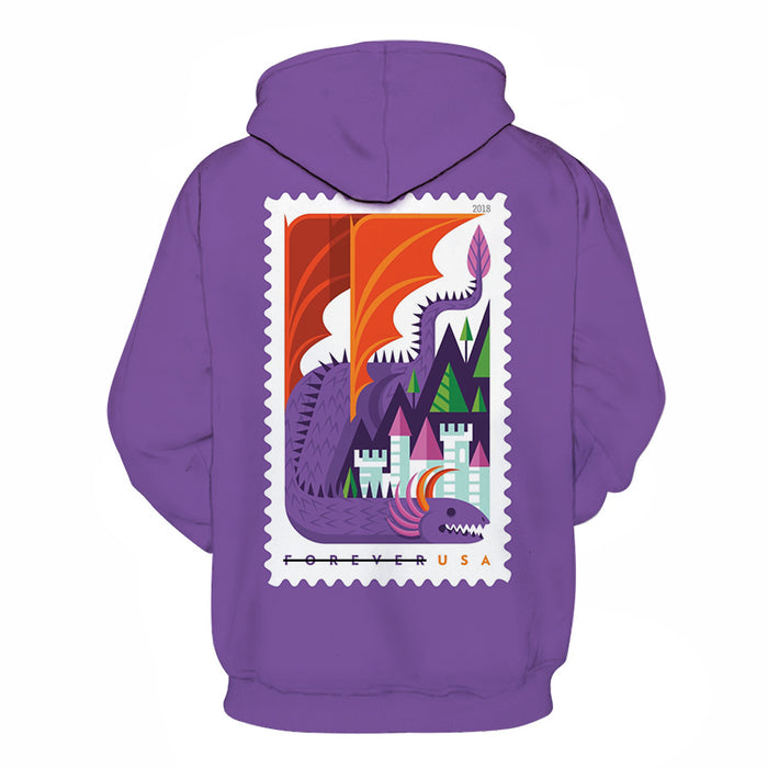 Purple Stamp 3D Hoodie Sweatshirt Pullover