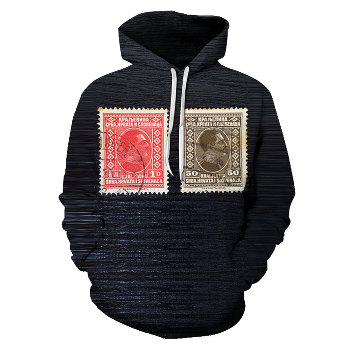 Vintage Black Stamp 3D Hoodie Sweatshirt Pullover