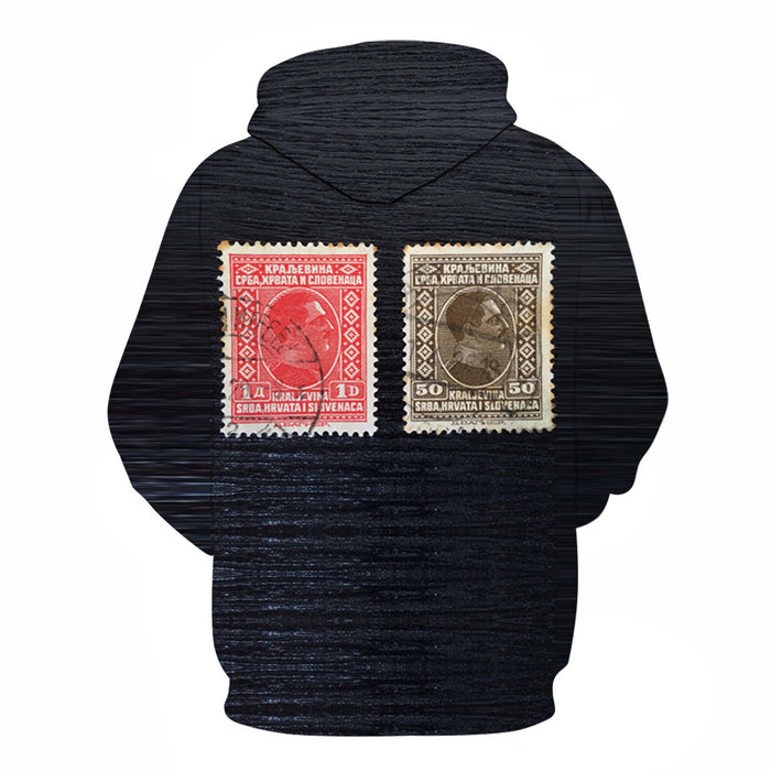 Vintage Black Stamp 3D Hoodie Sweatshirt Pullover