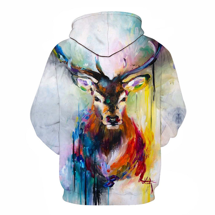Vibrant Deer Oil Painting 3D - Sweatshirt, Hoodie, Pullover