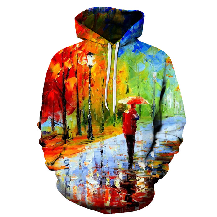 Man in Rain Oil Painting 3D - Sweatshirt, Hoodie, Pullover
