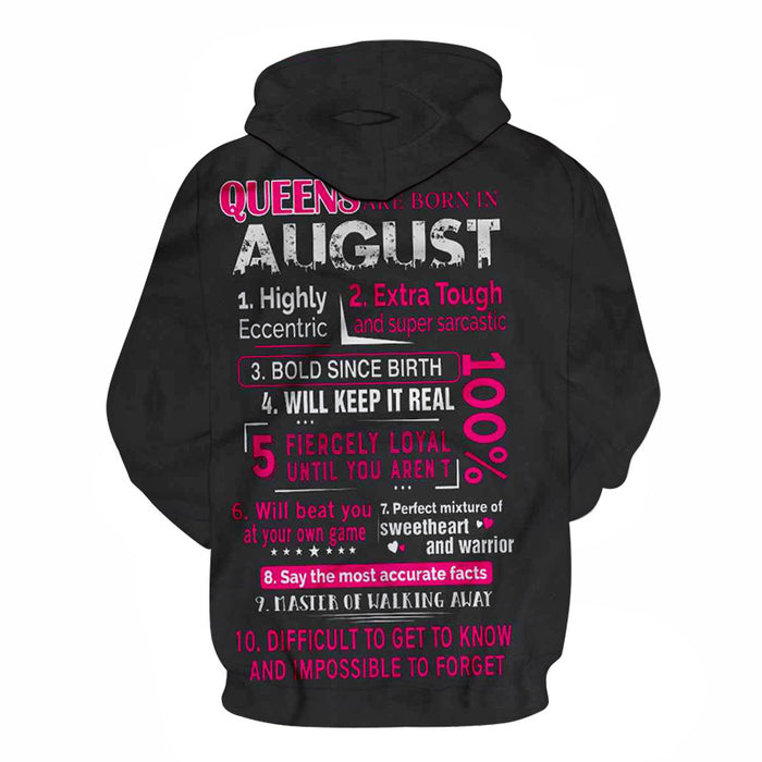 Queens are born in August 3D - Sweatshirt, Hoodie, Pullover