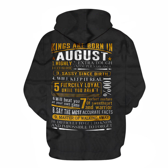 Kings are born in August 3D - Sweatshirt, Hoodie, Pullover
