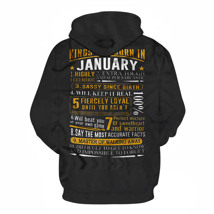 Guys Born in are Born in January 3D - Sweatshirt, Hoodie, Pullover