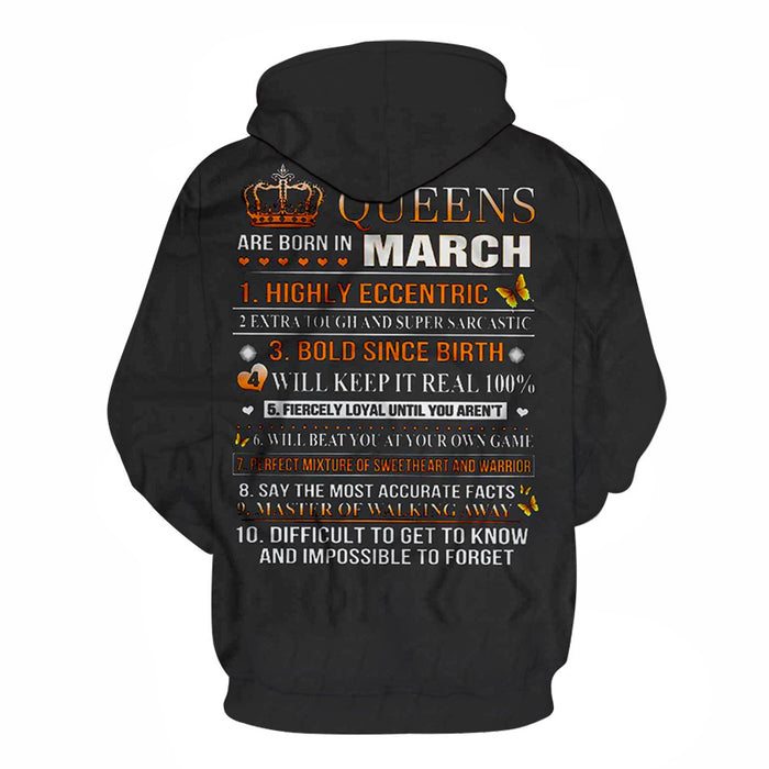 Girls Born in March Personality 3D - Sweatshirt, Hoodie, Pullover