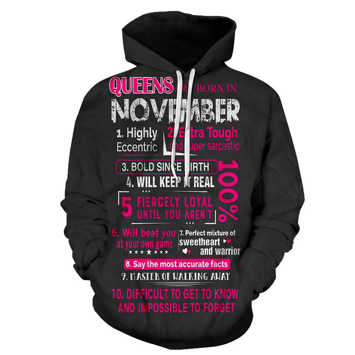 Girls born in November Personality 3D - Sweatshirt, Hoodie, Pullover