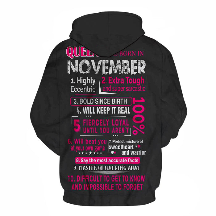 Girls born in November Personality 3D - Sweatshirt, Hoodie, Pullover
