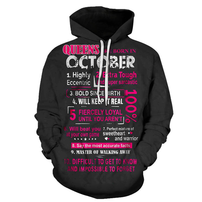 Girls born in October Personality 3D - Sweatshirt, Hoodie, Pullover