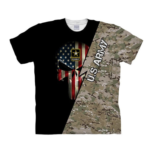 US Army T Shirt With US Flag Themed Skull