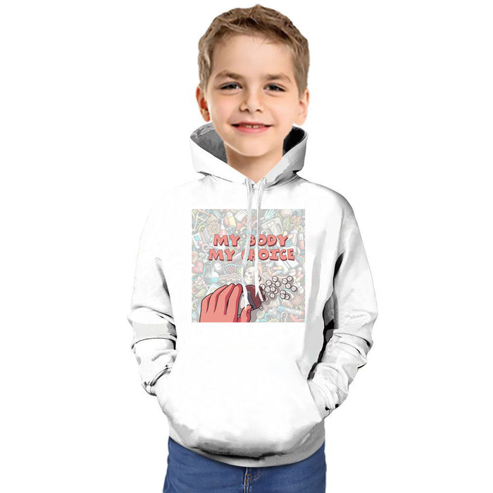 My Body My Choice Printed White Hoodie For Kids