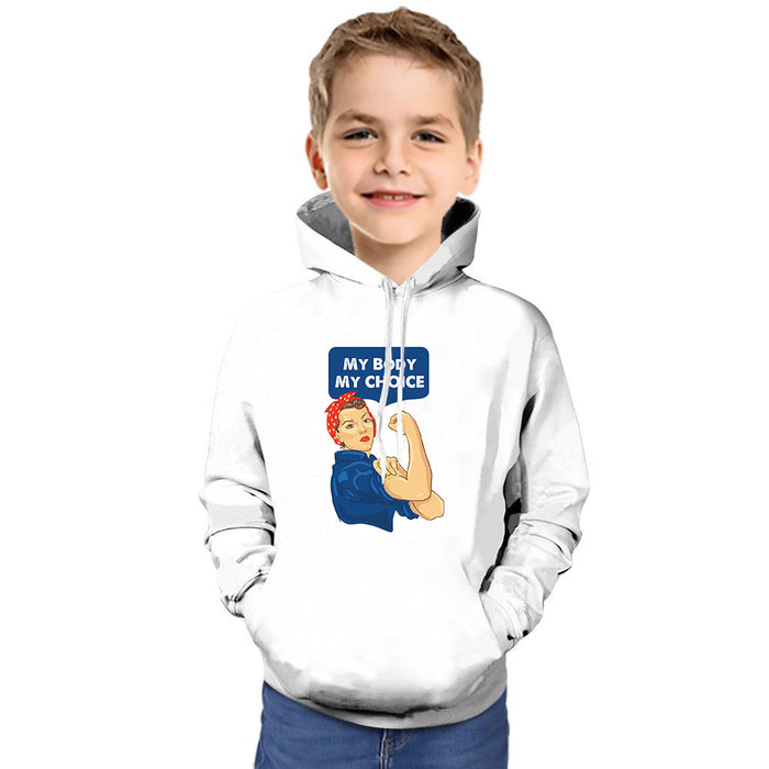 My Body My Choice White & Blue Hoodie For Kids
