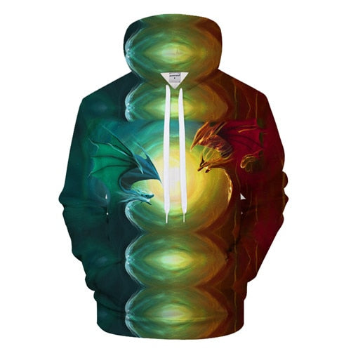 3D Dragon and Sun Pattern Hoodie