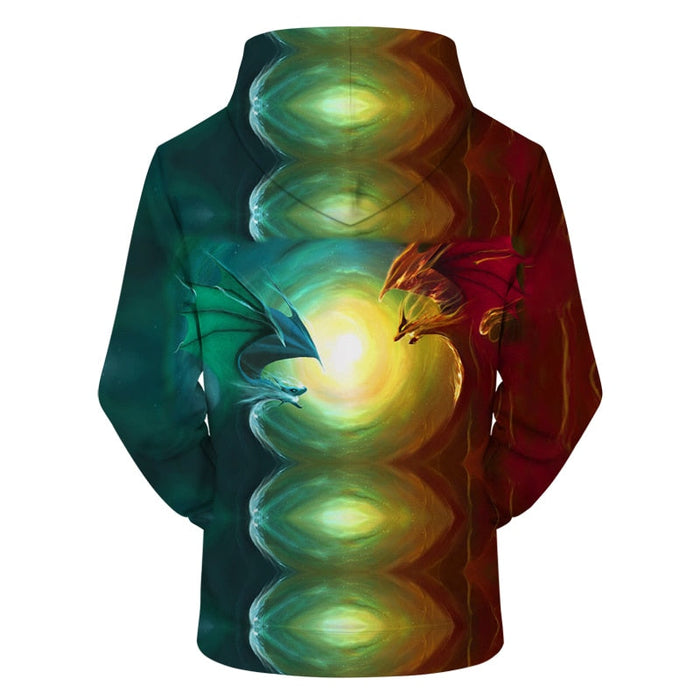 3D Dragon and Sun Pattern Hoodie