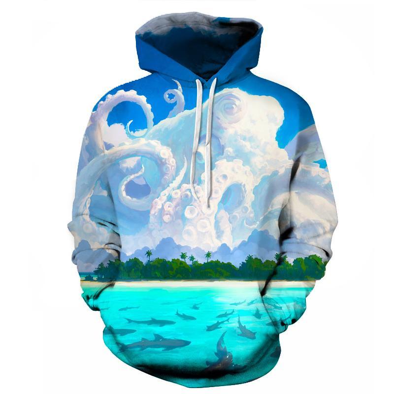 Octopus Beach Clouds 3D Sweatshirt Hoodie Pullover — My 3D Hoodie