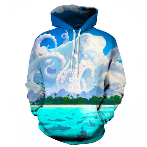 Octopus Beach Clouds 3D Sweatshirt Hoodie Pullover