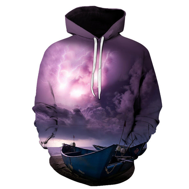 Purple Lightning Boat 3D Sweatshirt Hoodie Pullover