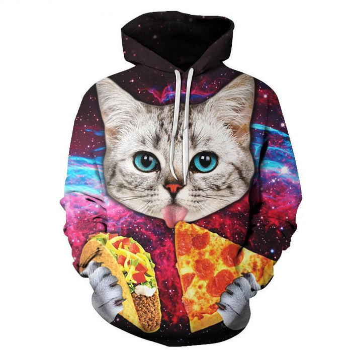 Cat Love Pizza 3D Hoodie Sweatshirt Pullover