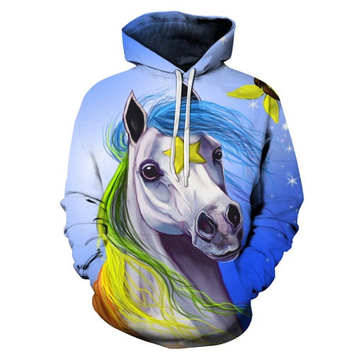 Rainbow Haired Unicorn 3D Sweatshirt Hoodie Pullover