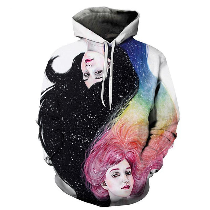 Black and Rainbow Haired Girls 3D Sweatshirt Hoodie Pullover