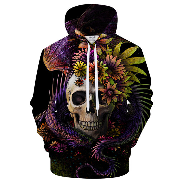 Flowery Skull 3D Sweatshirt Hoodie Pullover